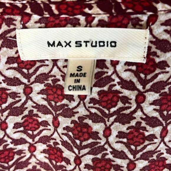 Max Studio Women's Small Blouse Top Flowy Boho Lightweight with Tie - Picture 2 of 9